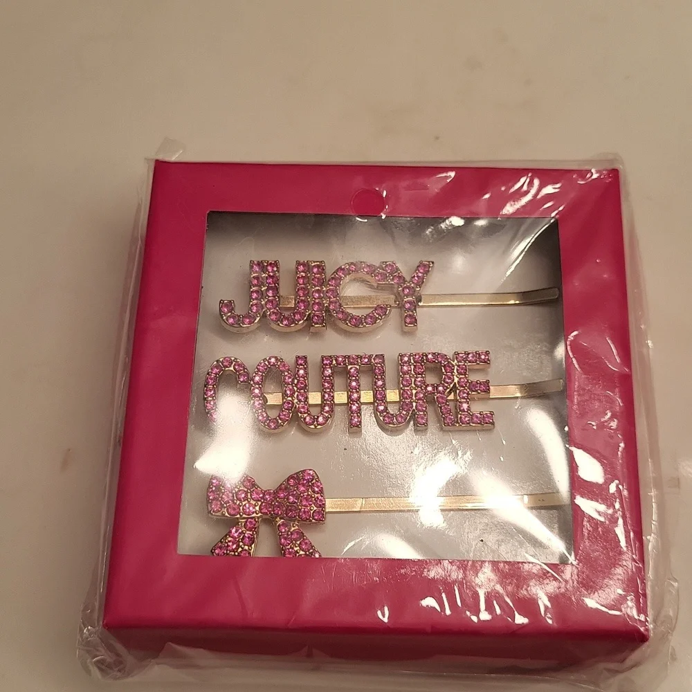 Juicy couture hair clip swarsowski box set pink crystals gold boxed